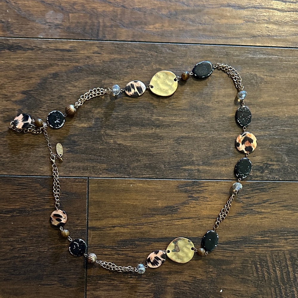 Leopard Print and Gold Disc Long Women's Necklace
